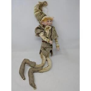 Robert Stanley  Christmas Elf Jester Holly Pattern Poseable Shelf Sitter